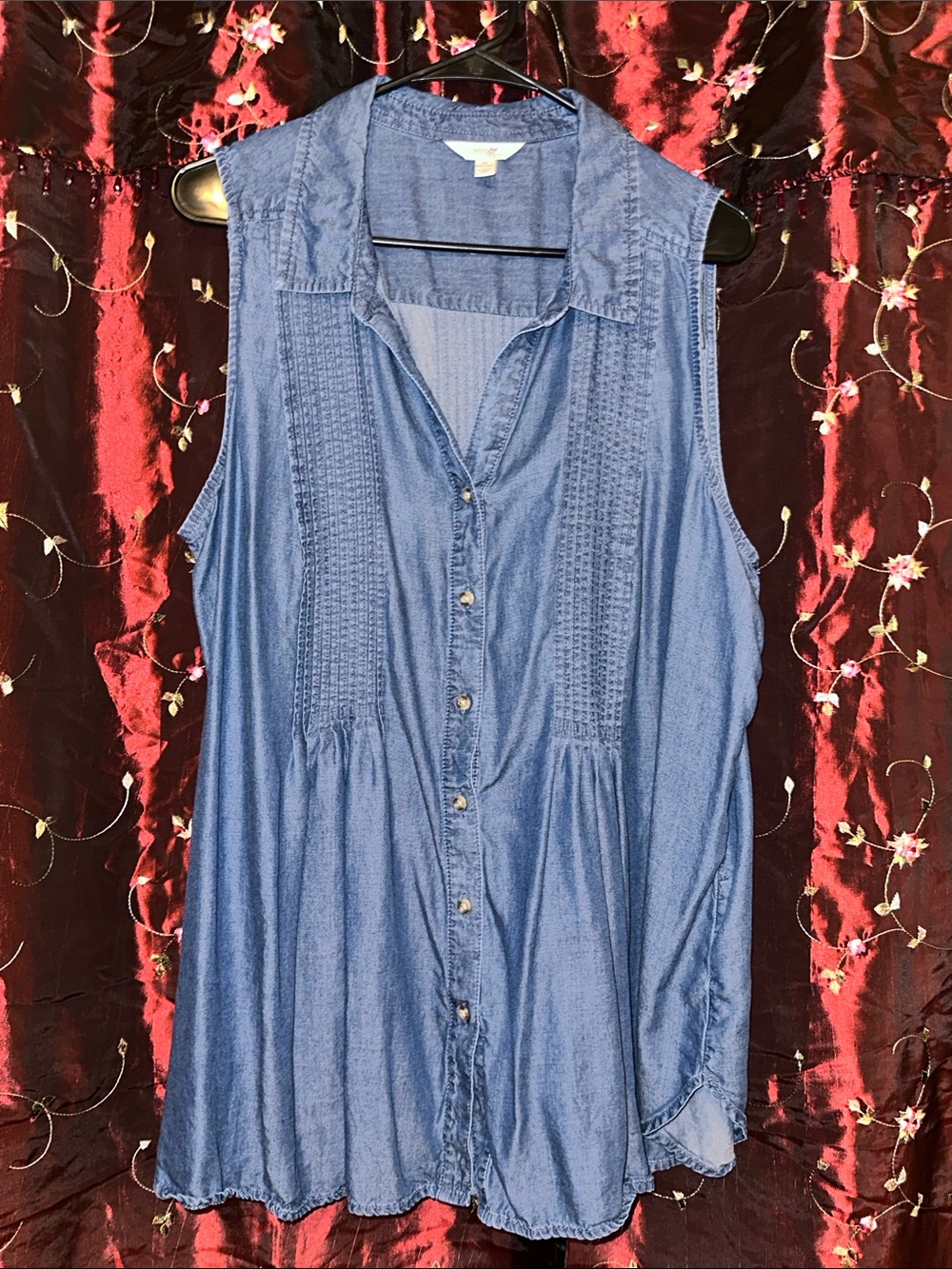 Terra & Sky Sleeveless Chambray Button-Down Tunic - Blue